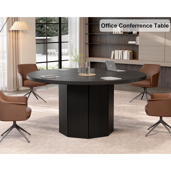 Округлий обідній стіл HSH для 4-6 осіб. Дерев'яний стіл для їдальні/кухні з сучасним дизайном, чорний дуб, 120 x 120 x 75 см