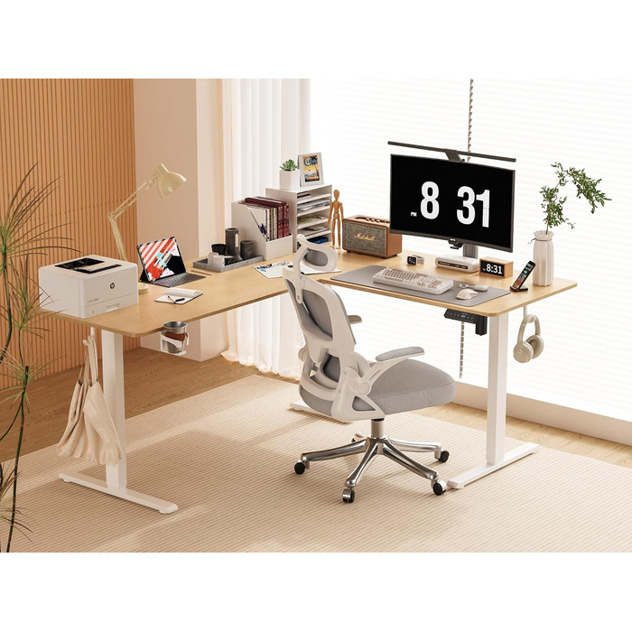 Електричний кутовий стіл WALKINGDESK 190 x 150 см з регулюванням висоти, для офісу, дому, геймінгу, з кабелеуправлінням, колір дуб