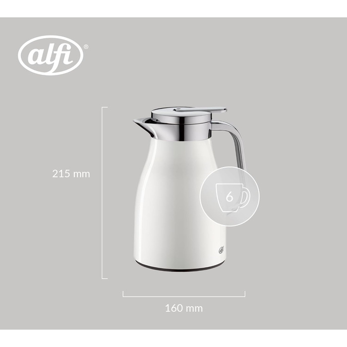 Термос Alfi SKYLINE 1,5л з нержавіючої сталі, білий матовий, з термоізоляцією та скляною вставкою