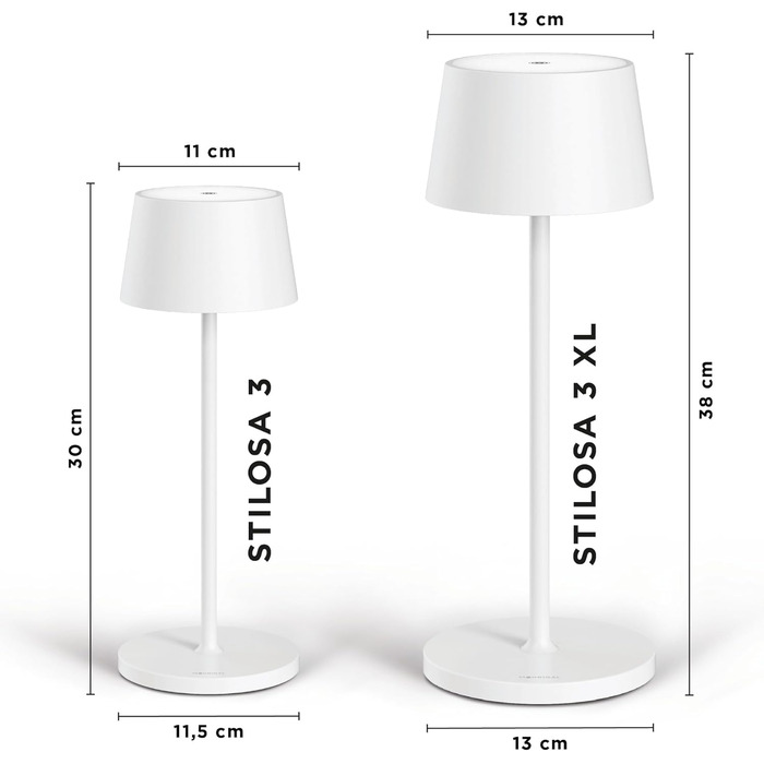 Стійка LED-лампа Stilosa 3 XL з акумулятором, IP54, для дому та вулиці, тепле світло, USB-C, дизайнерська, 38 см