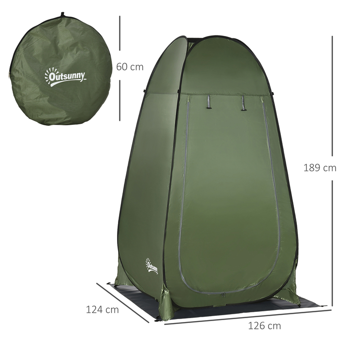 Туалетний намет для кемпінгу Outsunny Pop-Up Shower Tent для кемпінгу 126x124x189см темно-зелений з сумкою для перенесення для мобільного вуличного туалету