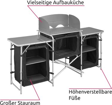 Кемпінгова кухня Tectake, складна кемпінгова шафа, кухня для подорожей, кухонна шафа зі стільницею та відсіками для зберігання для кухні на відкритому повітрі, тент, караван або автомобільний кемпінг із сумкою для перенесення