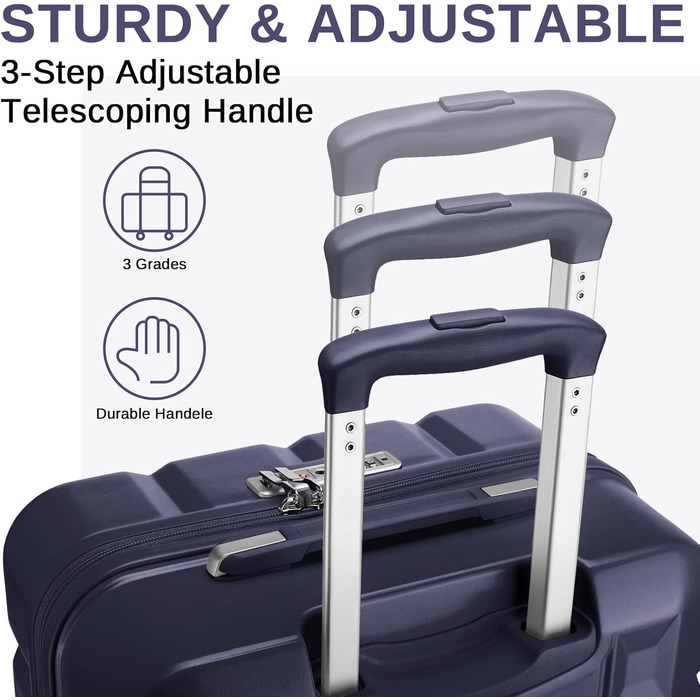 KONO Набір валіз 4 в 1: велика, середня, маленька та beauty case. Сучасний дизайн, ABS пластик, TSA замок, 4 колеса, темно-синій колір.