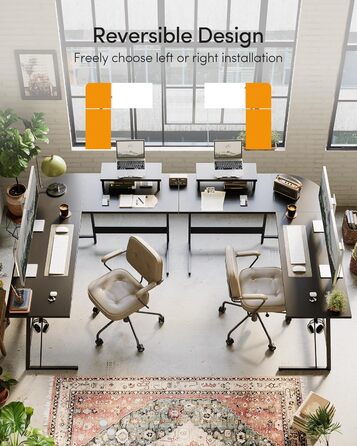 Ігровий кутовий стіл CubiCubi L-подібної форми, 150 x 120 см, чорний, з підставкою для монітора, для геймінгу