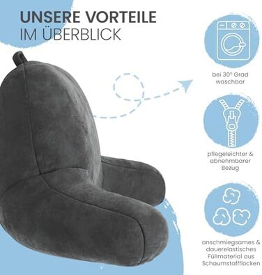 Подушка для спини та читання ELONEO з підлокітниками для ліжка та дивана, ергономічна підтримка спини, голови та шиї