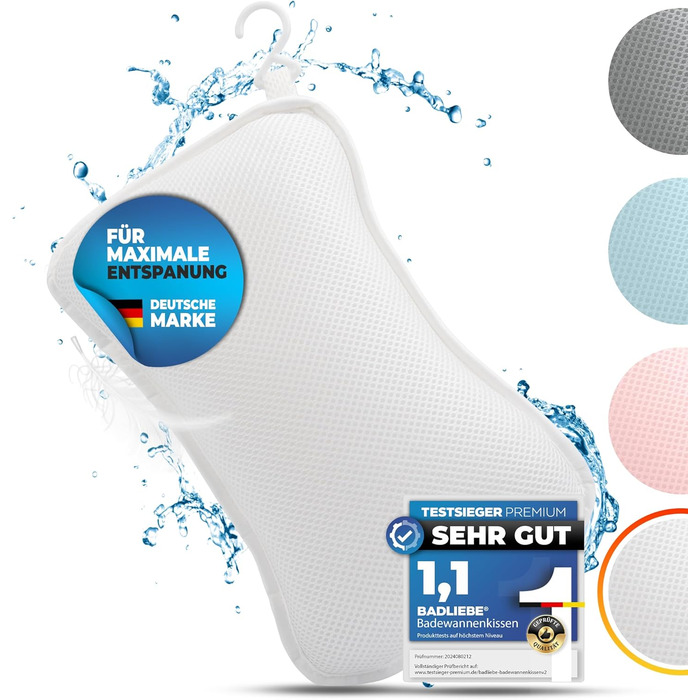 Підголовник для ванни – якісна підтримка шиї та спини – з 4 міцними присосками та інтегрованим гачком (білий)