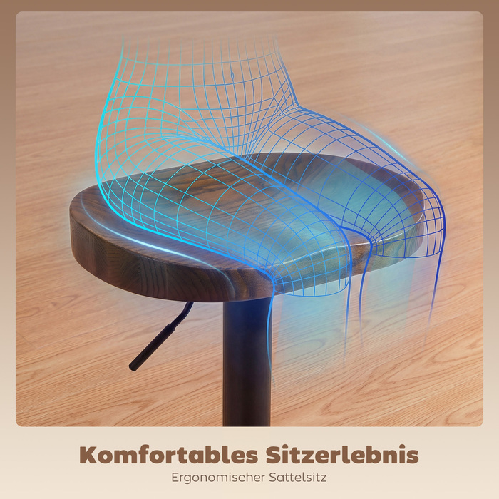 Набір барних стільців на 2 шт., регульовані по висоті обертові стільці з сідлом з клену в темно-коричневому кольорі