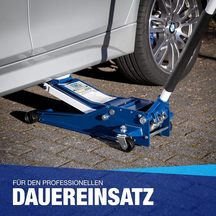 Гідравлічний домкрат NTG 3T, низькопрофільний, для авто (легкових та SUV), синій + сертифікат TÜV, висота підйому 75-505 мм