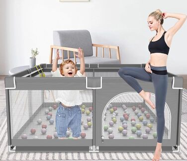 Дитячий ігровий центр/манеж Laufstall, 120x120 см, з ігровою килимком, складний, сітчасті бортики, з фіксаторами (сірий)