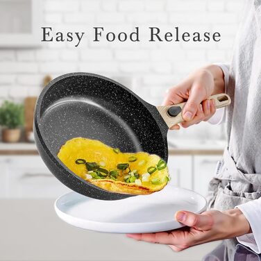 Набір сковорідок з індукційним покриттям RIOVARM з знімними ручками, антипригарний набір сковорідок з кришками 20 см, 24 см, 28 см, сковорода для омлетів без PFOA, кухонний набір для всіх типів плит, придатний для миття в посудомийній машині та духовки (B