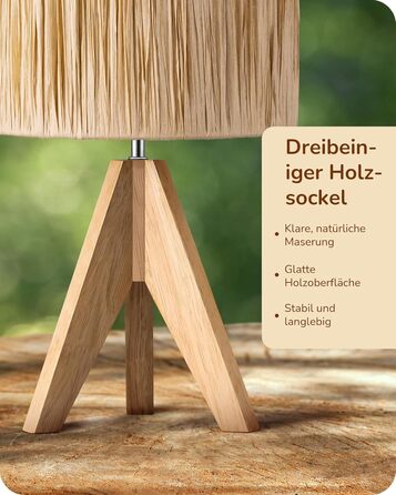 EDISHINE Настільна лампа з ручним плетінням, тепле світло 2700K, дерев'яний штатив, Boho стиль, для спальні, вітальні, готелю, з LED лампою E27 4W, абажур з ротангового паперу