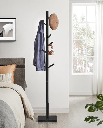 Стійка для одягу VASAGLE, дерев'яна, з 8 гачками, для передпокою, чорна, RCR010B01