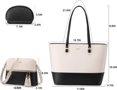 LOVEVOOK Набір сумок для жінок: 3 шт. (шоппер, сумка на плече, сумка з ручкою) – для подорожей, бізнесу, шопінгу (бежевий+чорний)