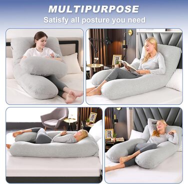 Подушка для вагітних Avmvnvc U-подібної форми, XXL, для сну на боці, знімний чохол з джерсі (сірий)