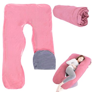 Наволочка на подушку для вагітних U-подібна, бавовняна знімна наволочка для подушки для годування та підтримки тіла, 140 x 80 см (Рожевий + Сірий)