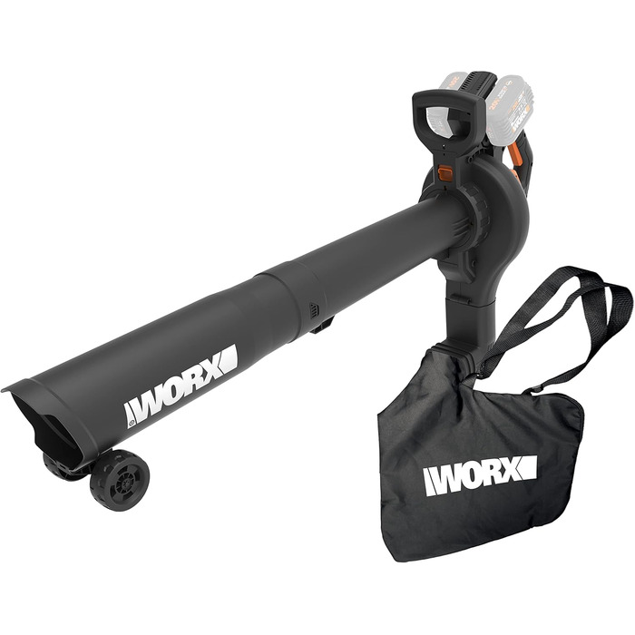 WORX WG505E Trivac: електроприлад 3-в-1 - повітродувка, пилосос та мульчер. Потужність 3000 Вт, швидкість повітря 335 км/год, об'єм всмоктування 600 м³/год, з мішком для збору листя 45 л.