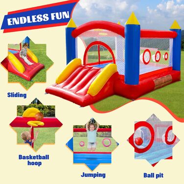 Надувний батут для дітей з насосом, міцний матеріал, для 3-4 дітей, 315x245x194 см (PVCSZ)