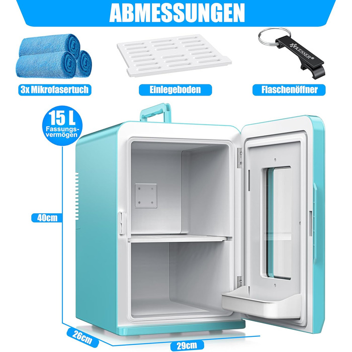 Міні-холодильник KESSER 2in1 15 л з охолодженням/обігрівом портативний змінний/постійний струм 220-240 В/12 В автомобіль/офіс/кемпінг світло-блакитний