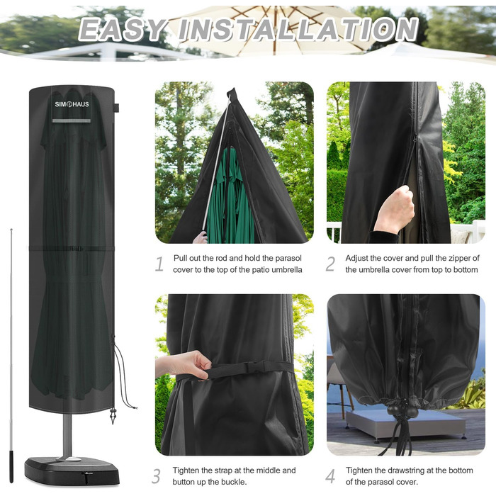 Захисний чохол для парасольки 4м, чохол для парасольки-маркізи, захисний чохол для парасольки до 400 см Ø, чохол для подвійних парасольок, анти-UV, Oxford Fabric, 280x70/70 см