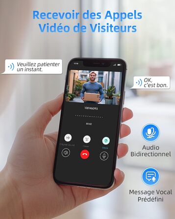 Відеодомофон XTU 2K HD з Wi-Fi, бездротовий, для вулиці, з нічним баченням та PIR-датчиком руху, двосторонній аудіо, білий