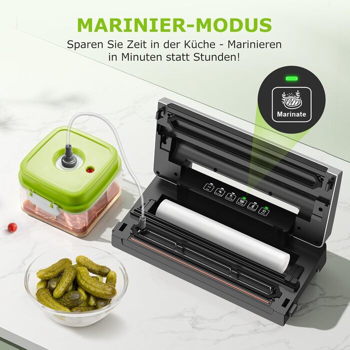 Вакууматор Bonsenkitchen для продуктів, потужний вакуумний пакувальник з 5 режимами, 8 л/хв, технологія Globefish, чорний (комплект: 5 пакетів та 1 рулон)