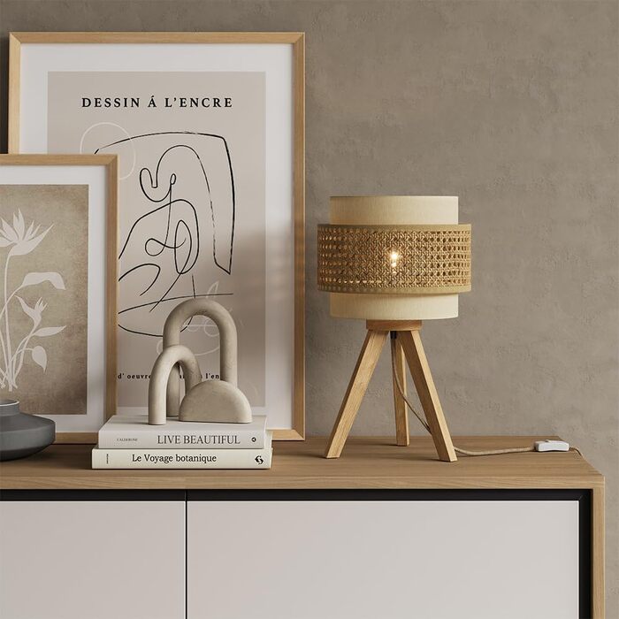 Стійка лампа Vicco Morten з ротангу, 26 x 45 см, для читання, кремового кольору