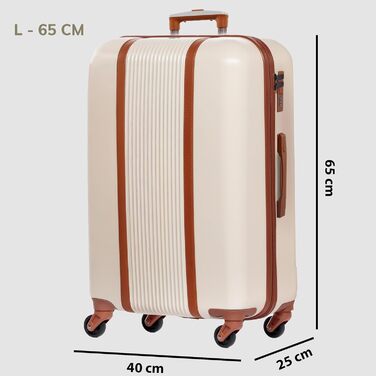 Набір валіз FERGÉ з твердим корпусом (5 шт.) Milano: 3 розміри + сумка для подорожей + органайзер для туалетних речей - 3 шт. Чотирьохколісні валізи, легкі, чорні (великий кофр 65 см, бежево-коричневий)