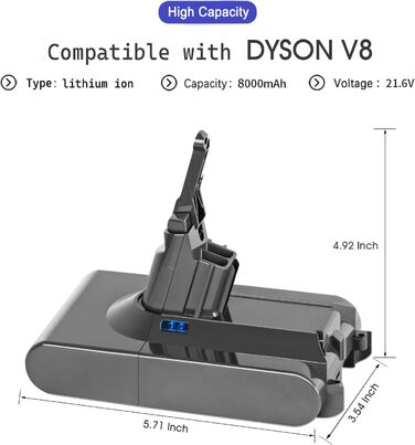 Батарея V8 8000 мАг Заміна на літій-іонний акумулятор Dyson V8 21,6 В (2 фільтри) для тварин/абсолютних/пухнастих