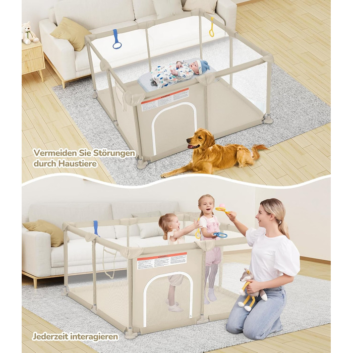 Дитячий манеж Dripex 124x124 см з дихаючою сіткою, сірий (124x124 см)