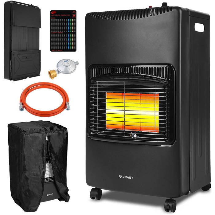 Газовий нагрівач BRAST Vulkan 4200W з керамічним нагрівачем | 3 режими нагріву | з захисним кожухом, редуктором, шлангом та індикатором рівня газу | складний та мобільний | для балонів до 15кг | газовий нагрівач, обігрівач, нагрівальний прилад