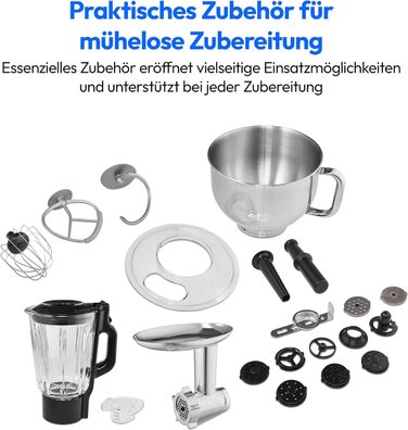 Кухонна машина MEDION Titan: Міксер, м'ясоподрібнювач, 3-в-1, 5 л чаша з нержавіючої сталі, 1200 Вт, натерти, нарізати, цифровий дисплей, 18430