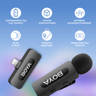 Бездротовий петличний мікрофон BOYA BY-V2 Lightning Black