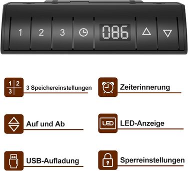 Електричний стоячий стіл Devoko 180x80 см з USB-портом, 3 положення, таймер, блокування, рустикальний/вінтажний колір