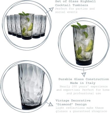 Бокали для лонгдрінку Bormioli Rocco Diamond Ocean Blue 470 мл, 6 шт. блакитні скляні