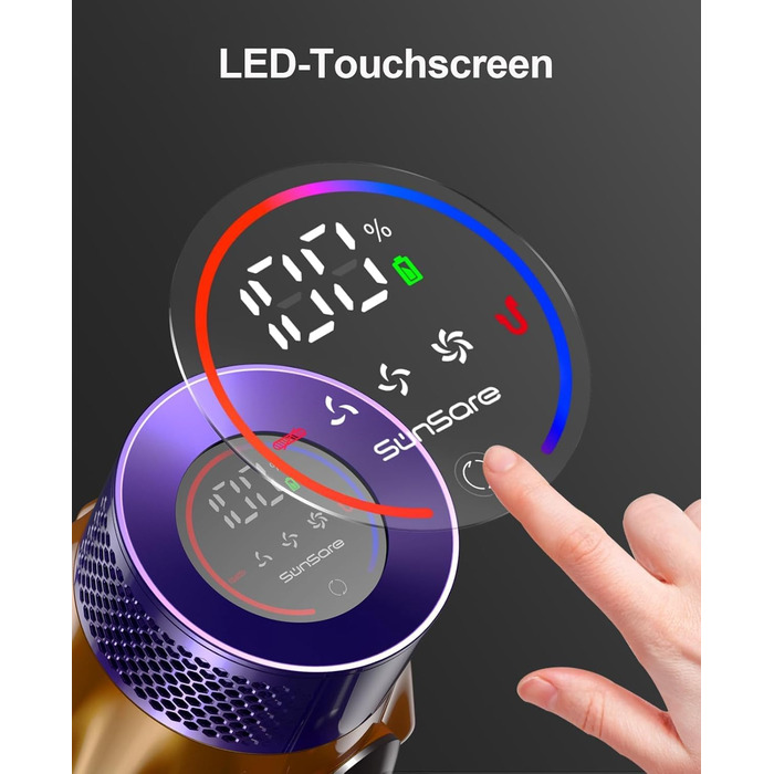 Акумуляторний пилосос SunSare 600W 50000Pa 65хв з дисплеєм та зарядкою, тихий для підлоги, килимів, шерсті тварин