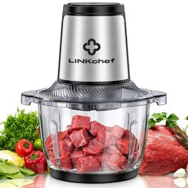 Подрібнювач LINKChef електричний 1.5л, скляна чаша, сталеві ножі, 2 швидкості, для м'яса, фруктів, овочів та дитячого харчування, сріблястий
