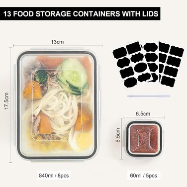 Контейнери для зберігання продуктів GoMaihe 26 шт. (13 контейнерів 13 кришок), герметичні контейнери для кухні, мікрохвильової печі та морозильної камери, без вмісту бісфенолу
