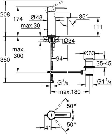 Змішувач для ванної кімнати GROHE Essence, водозберігаючий, хром, 17 см, з витяжною штангою