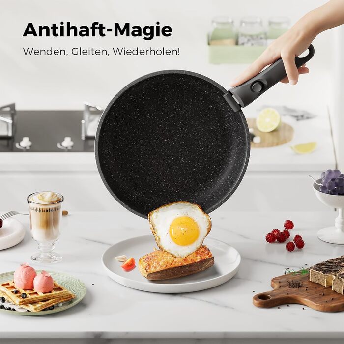 Набір каструль та сковорідок YASHE 20 предметів з знімними ручками, антипригарне покриття, для індукційних плит, термостійкий до 230°C, можна мити в посудомийній машині, складається, сірий та білий (сірий)