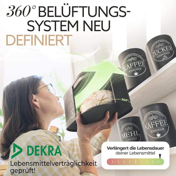 Набір контейнерів для зберігання продуктів IDEALTASTIC® Premium (3 шт x 500г) – кава, цукор, борошно | Зберігання в вакуумі | Чорний матовий