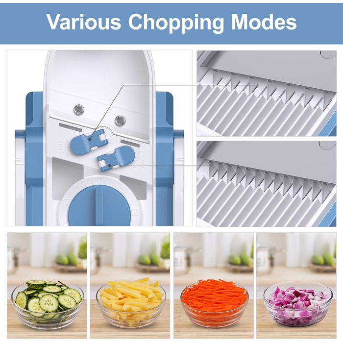 Набір для нарізання овочів 5-в-1: регульована товщина 0,1–8 мм, для кухні, з очищувачем, темно-синій