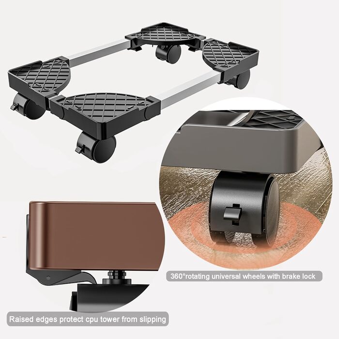 Підставка для комп'ютера під стіл, мобільна, на колесах, чорна