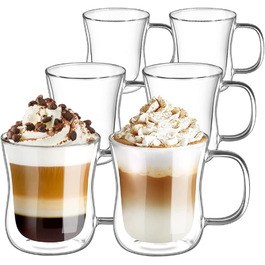 Скляні чашки для капучіно з подвійними стінками, латте для макіато, скляні кавові чашки з боросилікатного скла, набір з 2 кавових склянок об'ємом 350 мл, чайні келихи з ручкою для капучино, латте для макіато, чаю, морозива, молока, пива (Тіп6-350 мл * 6, 6 шт. (1 упаковка))