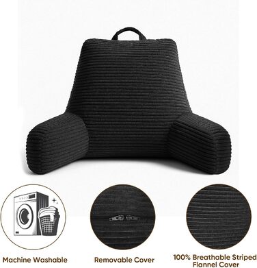 Підлогове крісло-мішок для читання у ліжку, доросле, з піною з пам'яті, чорне, велике