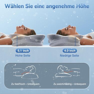 Ортопедична подушка для шиї з Memory Foam, сертифікат Oeko-TEX®, ергономічна подушка для сну на боці, спині та животі, сірого кольору