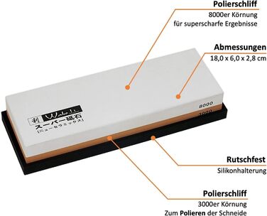 Wakoli Точилка для ножів 2-в-1 з алмазним шліфувальним каменем - 3000/8000 - для заточування та полірування ножів