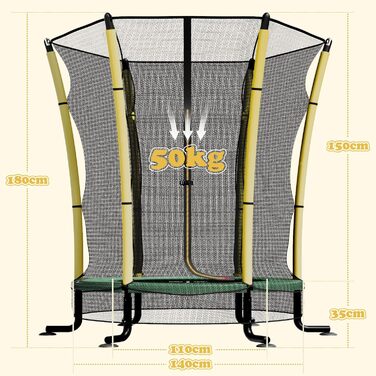 Батут дитячий JUMMICO з захисною сіткою Ø145 см, до 50 кг, для дітей від 3 років, жовтий