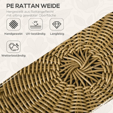 Набір садово-розслаблювальних меблів з ротангу, Lounge-Set, набір для відпочинку на відкритому повітрі, у стилі бохо, 5-ти частинний, розміри 145 x 70 x 78 см, кремовий + натуральний + чорний