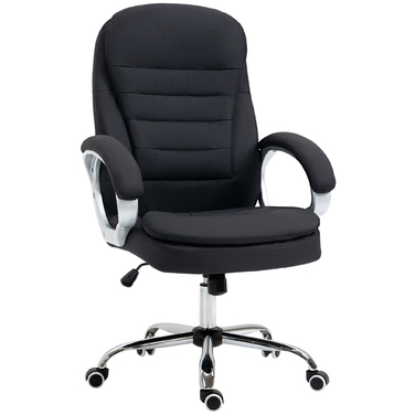 Офісний крісло, ергономічне крісло для роботи, крісло для комп'ютера, поворотне крісло на 360°, з функцією гойдання, регульована висота, чорний колір, оббивка з льону, розміри 64 x 75 x 111-121 см