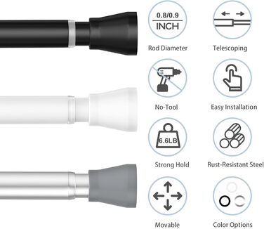 Штанга для штор без свердління AIZESI 113-197 см, телескопічна, для душу/ванної, регульована, діаметр 22 мм, срібна